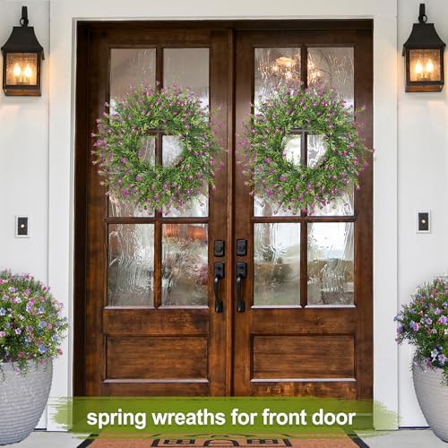 Realistic 24 Inch Baby’s Breath Wreath Spring Wreath for Front Door, Zmtyykh Purple Floral Green Wreath for Outdoor Indoor Farmhouse Wall Porch Home Decor, All Season Summer Wedding Party - Image 5
