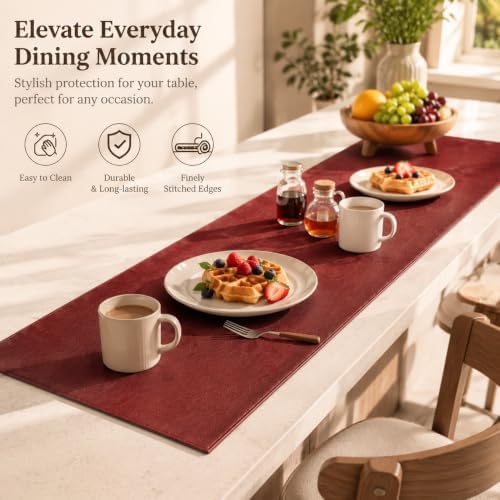 Red Faux Leather Table Runner Waterproof Heatproof for Christmas 120 inch - Image 7