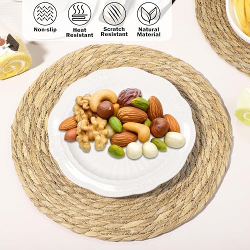 Elcoho 40 Pieces Round Woven Placemats 12 Inch Boho Rattan Placemats Farmhouse Braided Place Mats Woven Plate Chargers Rustic Wicker Table Mats for Dining Table - Image 3