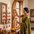 8 Pcs Indian Pichwai Style Diwali Hanging Decor, Red Lotus with Elephant - Image 4