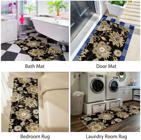 Boho Kitchen Mat Set of 2,Black Paisley Floral Kitchen Rugs and Mats Non Skid Washable,Bohemia Farmhouse Runner Rugs with Rubber Backing for Kitchen Decor Accessories (17"x47"+17"x30") - Image 6