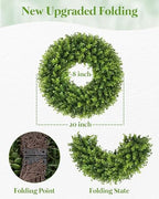 20 Inch Artificial Boxwood Wreath for Front Door, UV Resistant Outdoor Green Wreath, Waterproof Weather Resistant Spring Summer Farmhouse Porch Wall Decor for Home Wedding Indoor Decorations - Image 4