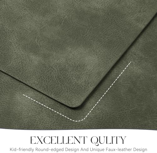 MOSAYT Vinyl Faux Leather Placemats, Set of 6, Olive Green - Image 5