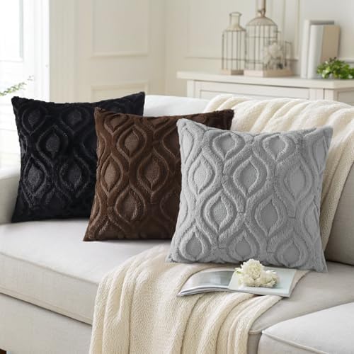 decorUhome Faux Fur Soft Dark Brown Throw Pillow Covers 24x24 Set of 2 - Image 4