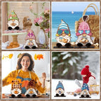 68 Pcs Seasonal Interchangeable Wooden Gnome Decor Farmhouse Holiday 2 Pcs Gnome Standing Centerpieces Decoration with 2 Wooden Bases 64 Detachable Hats Magnet Pieces for DIY Holiday Decorations - Image 6