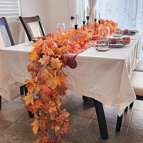 CQURE 9 Pack Fall Leaves Garland, 53.1Ft Maple Leaf Fall Vines Autumn Garland for Thanksgiving Wedding Party Decor, Indoor Outdoor Farmhouse Home Decorations - Image 2