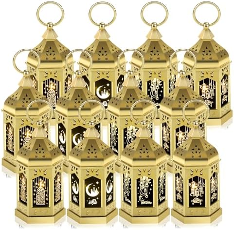 12pcs Gold Ramadan Lantern Lights, Ramadan Decorations, Mini EID Mubarak Candle Lanterns，Ramadan Decorations for Home, Table, wall رمضان للزينة ومصباح رمضان للزينة by Unknown