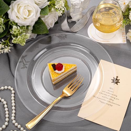 FLOWERCAT 60PCS Clear Plastic Plates - Disposable Clear Plates Heavy Duty for Fall Party/Wedding/Birthday- Include 30PCS 10.25inch Dinner Plates and 30PCS 7.5inch Dessert/Salad Plates - Image 4