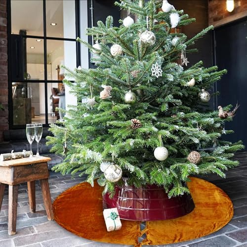 Sophia-Art Christmas Tree Skirt, Luxury Velvet Plush Skirt, Xmas Decoration Holiday Party Décor, Soft Velvet Home Décor Merry Christmas Party Christmas Tree Decorations (Gold,36 Inch) - Image 3