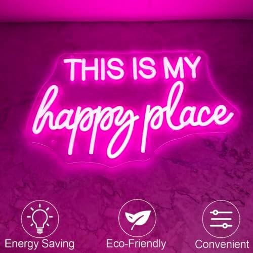 This is My Happy Place Neon Sign Pink LED Letter Neon Light Teen Girls Room Decor, Happy Place Light Up Sign for Bedroom Home College Dorm Game Room Decor, USB Powered with Dimmable Switch - Image 5