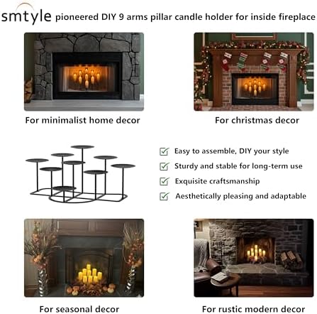 Smtyle Black Fireplace Candelabra, 9 Candle Holders for Pillar Candles - Image 2