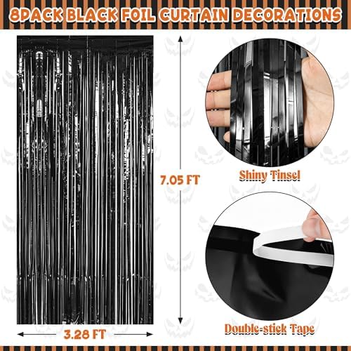 ZATAYE 8 Pack Black Halloween Foil Curtain Streamer Decorations - Image 2