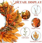 Betylifoy Fall Wreath for Front Door 22'' Artificial Autumn Pumpkin Wreaths - Image 3