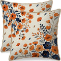 Fall Floral Velvet Pillow Covers 20x20 Set of 2, Burnt Orange Blue Autumn Colored Flower Seasonal Print Vintage Decorative Throw Pillowcases Holiday Farmhouse Cushion Cases Couch Sofa Bed Decor by Aytipun