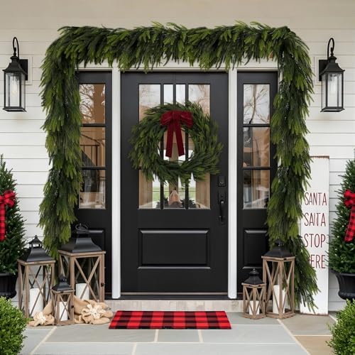 N&T NIETING 9FT Christmas Norfolk Pine Garland Real Touch Pine Artificial Garlands Faux Greenery Garland Winter Christmas Garland for Table Mantle Fireplace Indoor Outdoor Xmas Decorations (6 Pcs) - Image 5
