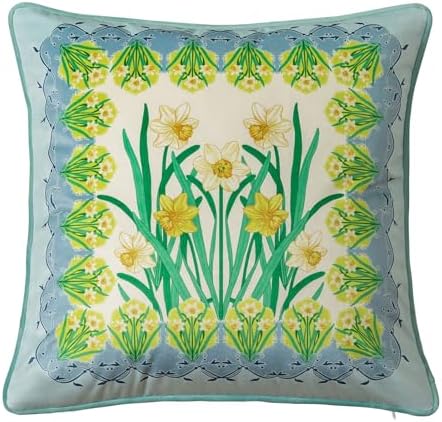 Vintage Floral Pillow Cover 18x18, Daffodil by Unknown