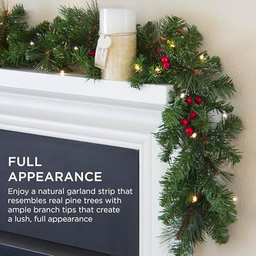 Best Choice Products 9ft Pre-Lit Holiday Pre-Decorated Christmas Garland for Stairs, Fireplace, Decoration w/PVC Tips, 50 Lights, Pine Cones, Berries - Unflocked - Image 2