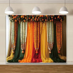 10x8ft India Pooja Traditional Backdrop Colorful Curtains Floral Indian Photography Background Puja Ganpati Mehndi Diwali Party Decorations for Wedding Birthday Festival Photo Props - Image 3