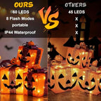 Halloween Decoration Lights, 3Pcs Pumpkin Decorations, 60 LEDs &Timer - Image 3