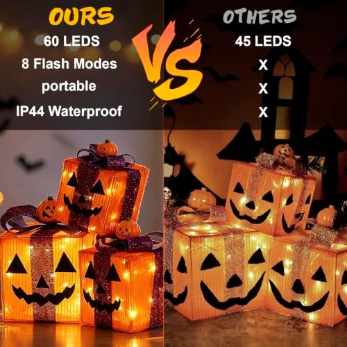 Halloween Decoration Lights, 3Pcs Pumpkin Decorations, 60 LEDs &Timer - Image 3