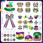 Halfchet 43 Pcs Mardi Gras Theme Tree Decoration Mardi Gras Theme Tree Hanging Ornament Carnival Purple Green Gold Decoration for Carnival Party Decor - Image 3