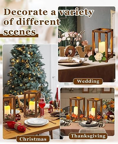 Huquary 16Pcs Wooden Wedding Lantern Centerpiece Rustic Wood Lantern, Brown - Image 4