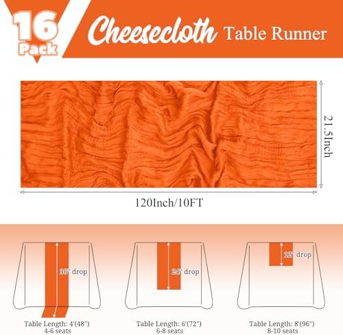 16 Pack Orange Table Runner 10FT Cheesecloth Table Runner Boho Gauze Table Runners Long Rustic Sheer Fabric Table Runners for Wedding Party Bridal Shower Farmhouse & Home Decor - Image 2