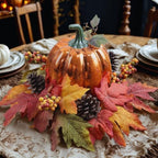 Lighted Pumpkin Fall Decor – LED Thanksgiving Decoration with Faux Maple Leaves, Berries, and Pinecones, Autumn Harvest Centerpiece for Table, Indoor and Outdoor Home Display - Image 4