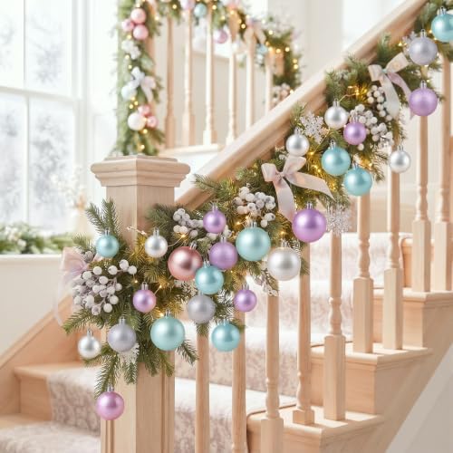 Lunmon 64 Pcs Pastel Christmas Ball Ornaments Candy Macaron Tree Decoration - Image 5