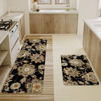 Boho Kitchen Mat Set of 2,Black Paisley Floral Kitchen Rugs and Mats Non Skid Washable,Bohemia Farmhouse Runner Rugs with Rubber Backing for Kitchen Decor Accessories (17"x47"+17"x30") - Image 4