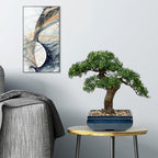 Artificial Bonsai Tree Juniper Faux Plants Indoor Fake Plants Decor with Blue Square Ceramic Pots for Home Table Office Desk Bathroom Shelf Bedroom Living Room Farmhouse Decorations - Image 2