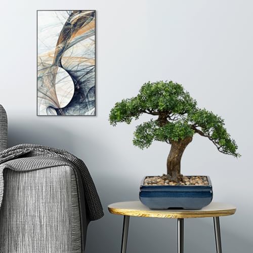 Artificial Bonsai Tree Juniper Faux Plants Indoor Fake Plants Decor with Blue Square Ceramic Pots for Home Table Office Desk Bathroom Shelf Bedroom Living Room Farmhouse Decorations - Image 2