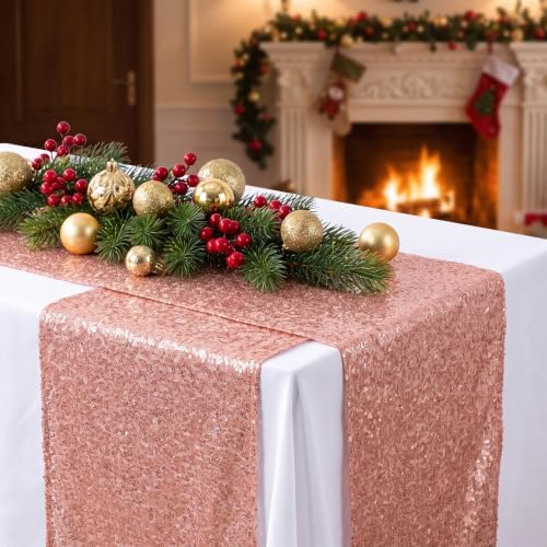 ShinyBeauty Blush Sequin Table Runner 12x108 Inch 10 Pack for Wedding Decor - Image 5