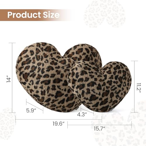 AELS Cheetah Heart Shaped Pillow Set of 2, 20 & 16 Inches Decorative Leopard Print Love Pillows, Soft Fluffy Plush, Valentine's Day, Wedding, Living Room, Bedroom & Nursery Decor, Brown - Image 3