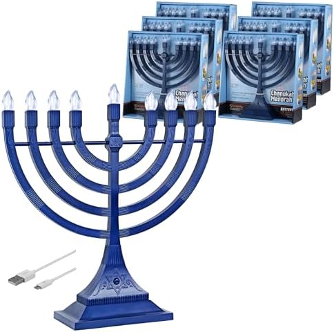 Zion Judaica 6 Pack Electric Hanukkah Menorah LED USB Powered Menorah Electronic Hanukkiah Battery Minorah Flamless Chanukah Candles (Blue, 6) by ZionJudaicaLtd