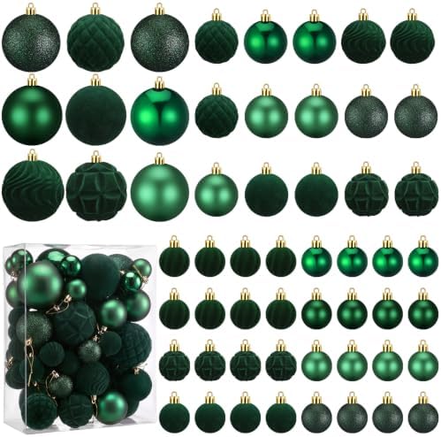 Hollowfly Green 56 Pcs Velvet Christmas Balls Ornaments Set by Hollowfly