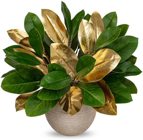 Briful 2 Pack Green and Gold Faux Magnolia Stems for Vase - Image 4