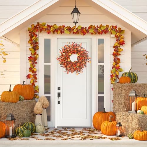 25" Fall Wreaths for Front Door, Passional Daisy Pumkin Wreath for Thanksgiving Harvest Front Door Wreath Decor, Farmhouse Outdoor Wedding - Image 5