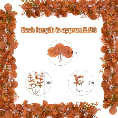 8Pack Eucalyptus Garland, Fall Artificial Eucalyptus Garland with Flowers - Image 4