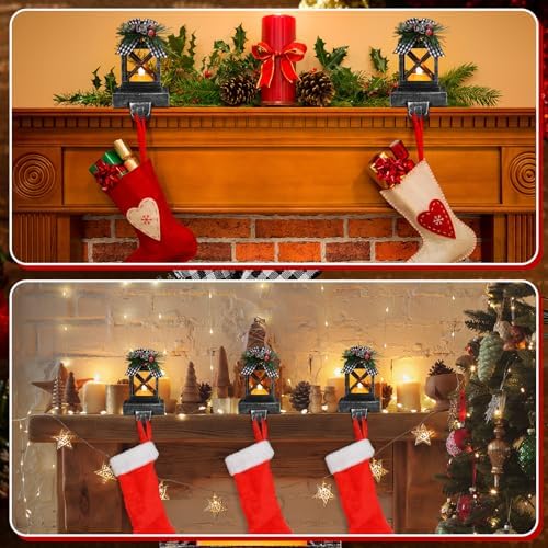 Therwen 2 Pcs Christmas Stocking Holders Lantern, LED, Classic, Black - Image 5