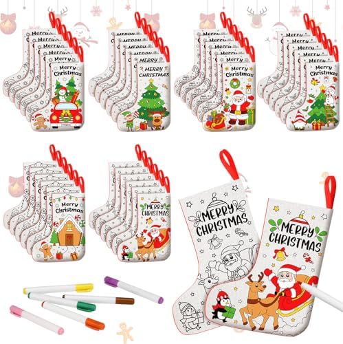 Zhanmai 24 Pcs Color Your Own Christmas Stocking Kit, Merry Xmas by Zhanmai
