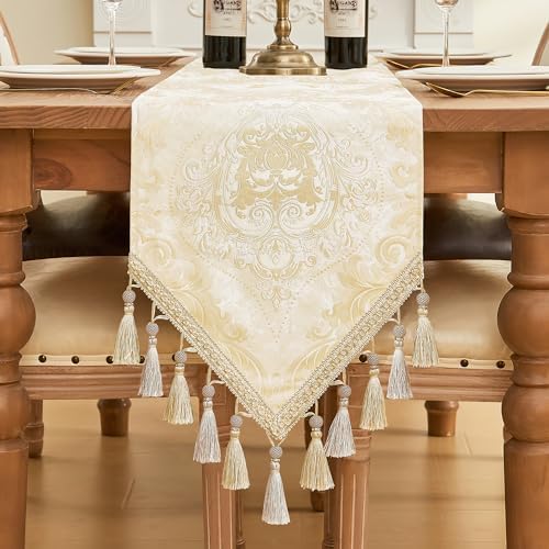 Loom and Mill Elegant Damask Table Runner 13x72 inch, Champagne Gold by LoomandMill