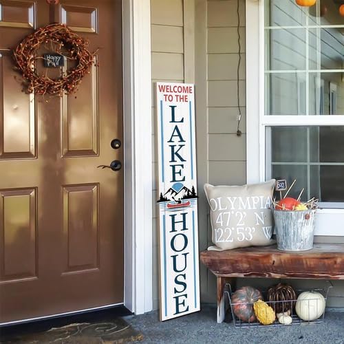 Welcome To The Lake House Porch Sign 8x48inch Farmhouse Lake Porch Leaner Decorations, Rustic Ship Welcome Decoration for Front Door Yard Deck Patio Vertical - Image 2