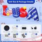 8FT 4th of July Inflatables Outdoor Decorations, LED Lighted ILOVEUSA Patriotic Inflatable Yard Lawn Decor, 210T Fabric Independence Day Holiday Party Garden for America 250th - Image 3