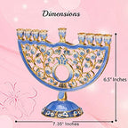 Matashi Hand Painted Blue Enamel Pomegranate Design Menorah Candelabra - Image 7