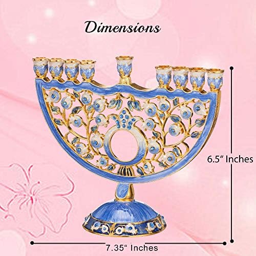 Matashi Hand Painted Blue Enamel Pomegranate Design Menorah Candelabra - Image 7