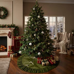 Velvet Christmas Tree Skirt, 60 Inches, Bow Style, Olive Green - Image 4