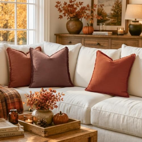 MIULEE Linen Decorative Fall Euro Throw Pillow Covers Autumn Glaze 24x24 - Image 2