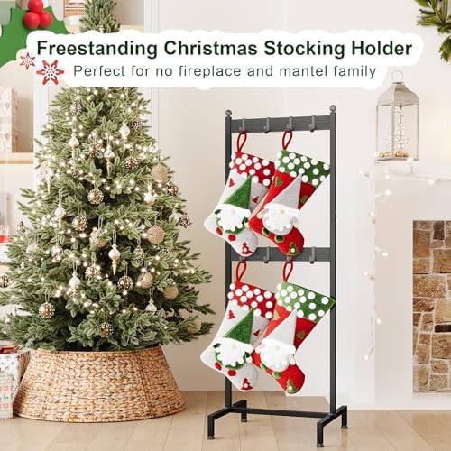 ELYKEN Vertical Christmas Stocking Holder Stand for Floor, 2 Tier Free Standing Stocking Rack with 8 Removable Hooks, Space Saving Metal Christmas Stocking Stand with Adjustable Feet, Black - Image 6