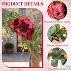 Suncalla 2 Pcs Artificial Peony Eucalyptus Floral Swag for Arch, Red - Image 3